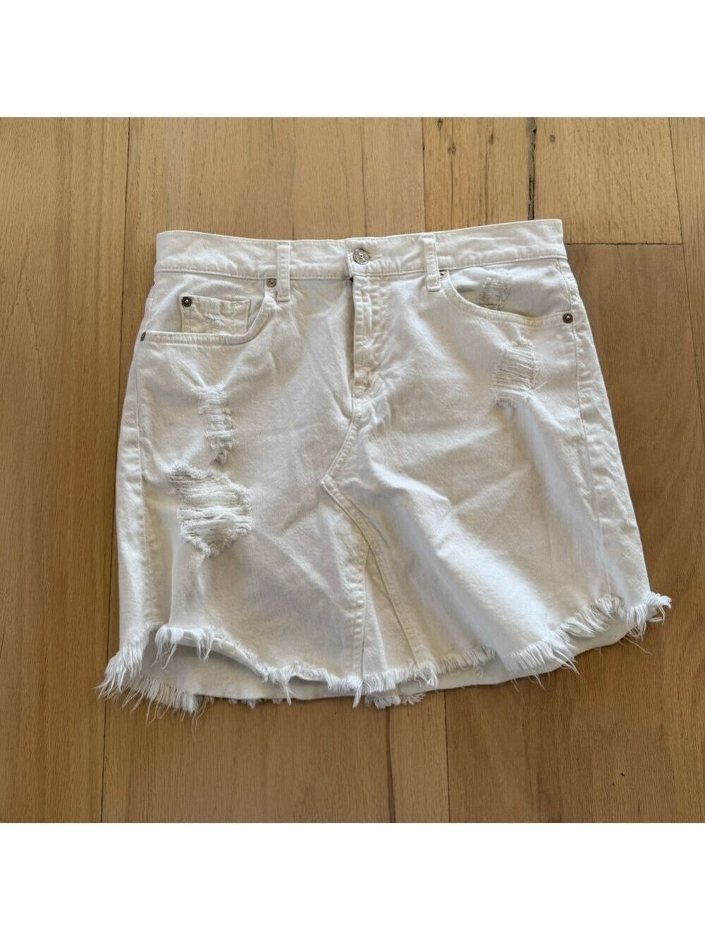 7 For All Mankind White Distressed Denim Miniskirt Size 29
